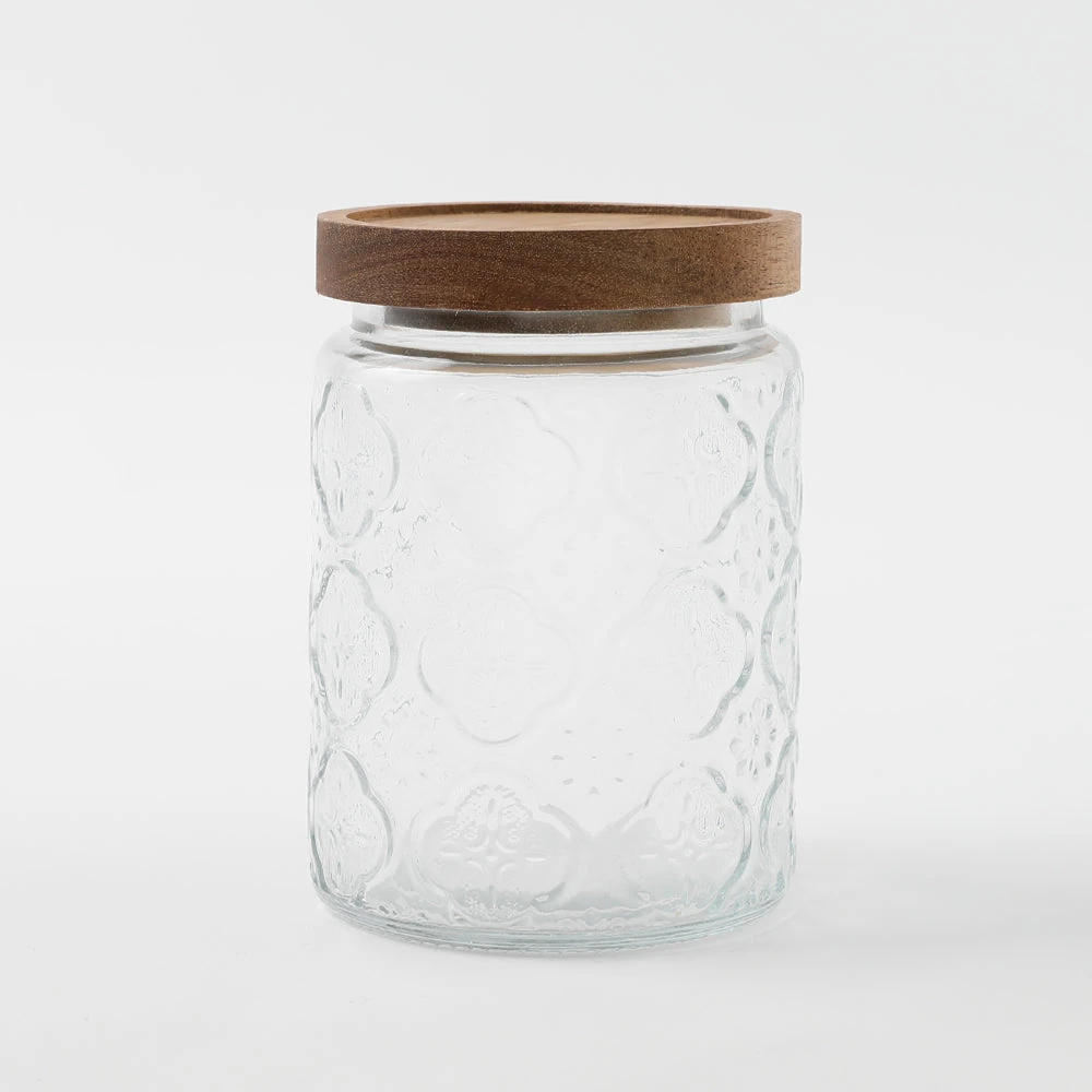 product_image_1763725635.webp レトロ柄ウッド蓋ガラスキャニスター - Image 1
