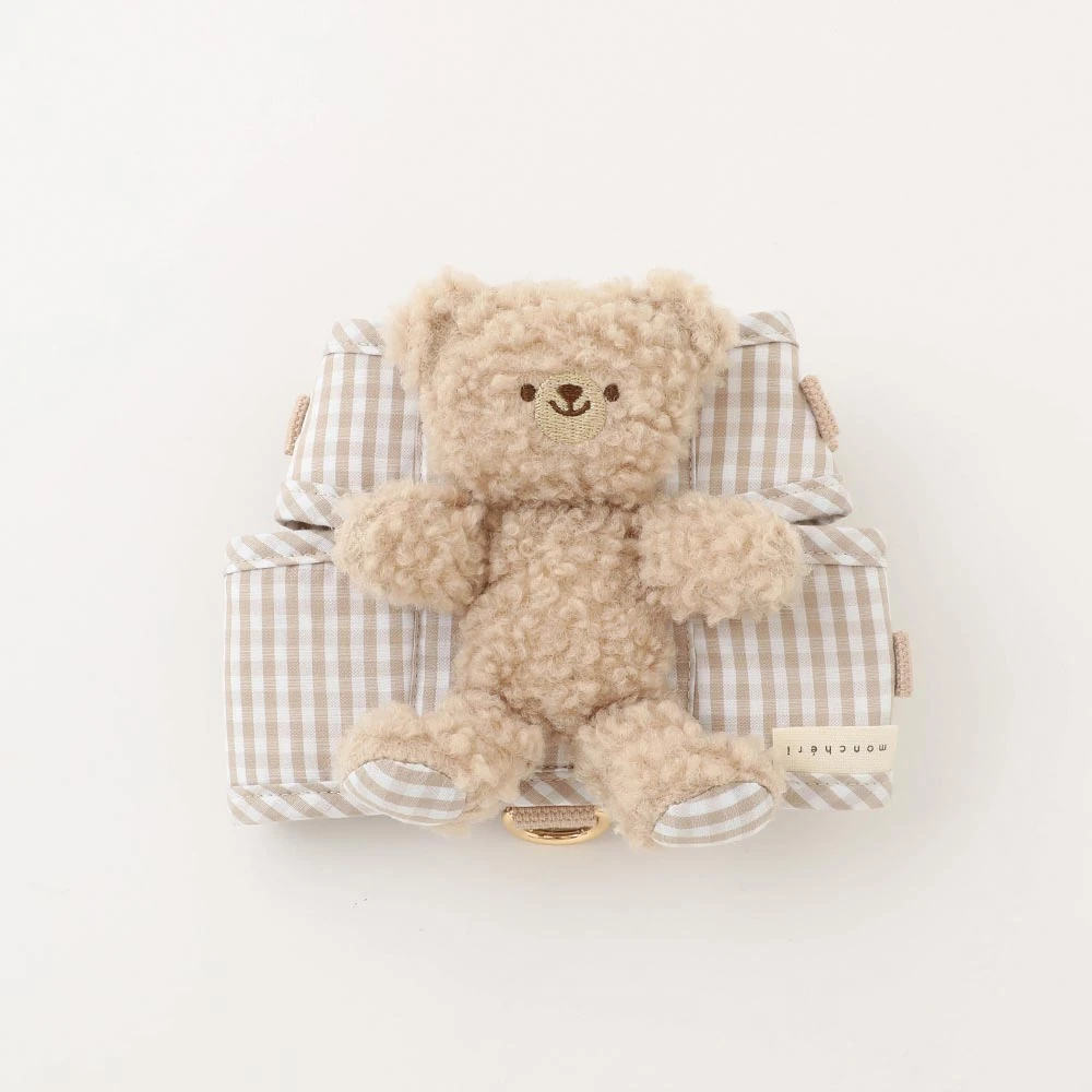 product_image_1763950001.webp くまさんギンガムチェックおんぶハーネス+リードSET【名入れ刺繍対応】 - Image 1