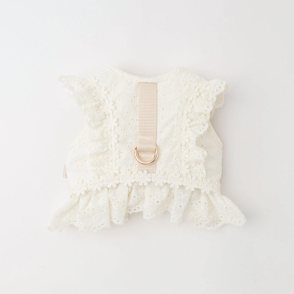 product_image_1763950227.webp コットンレースフリルハーネス+リードSET【名入れ刺繍対応】 - Image 1