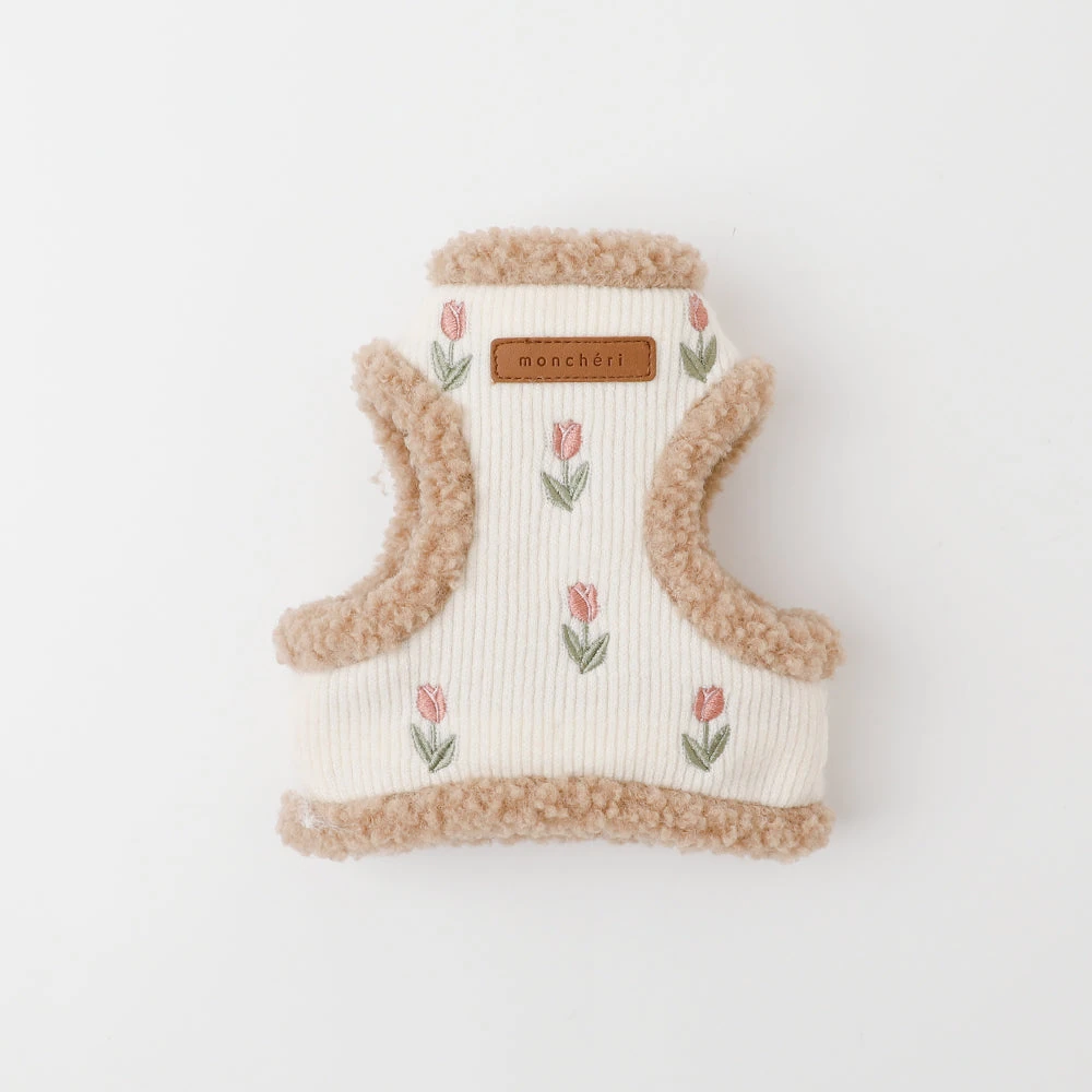 product_image_1763950382.webp ボアチューリップ刺繍ハーネス+リードSET【名入れ刺繍対応】 - Image 1