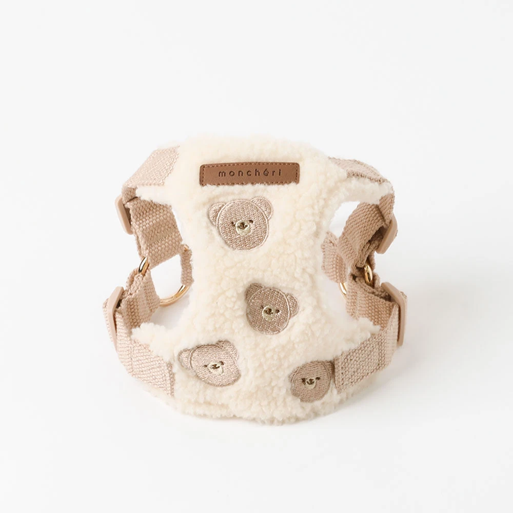 product_image_1763952377.webp くまさん刺繍ボアハーネス+リードSET【名入れ刺繍対応】 - Image 1